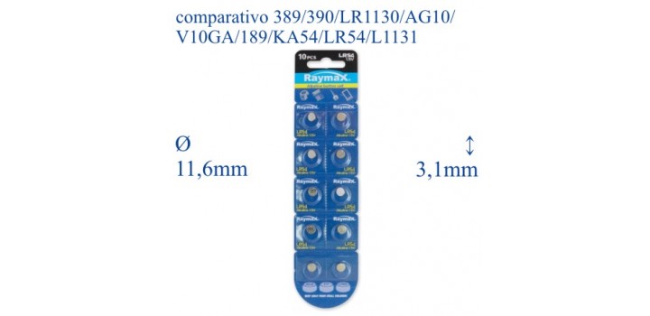 LR54 B10 ALKALINE 1,5V RAYMAX(389-390-189-LR1130-AG10-L1131)