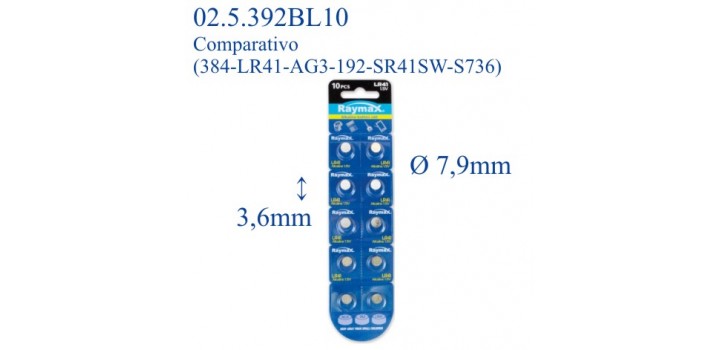 LR41 B10 ALKALINE 1,5V RAYMAX (384-LR41-AG3-192-SR41SW-S736)