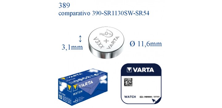 V389 ossido argento HD 1.55v VARTA (390-SR1130SW-SR54)