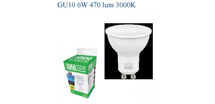 ECOLIGHT LED SPOT GU10 6W>50W 3000K CALDA 470lm °100