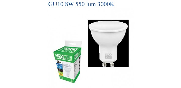 ECOLIGHT LED SPOT GU10 8W>60W 3000K CALDA 550lm °100