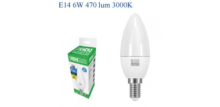 ECOLIGHT LED OLIVA E14 6W>40W 3000K CALDA 470lm