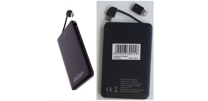 POWERBANK 2600mAh 5V 1A NERO PER MICRO USB-B o LIGHTNING