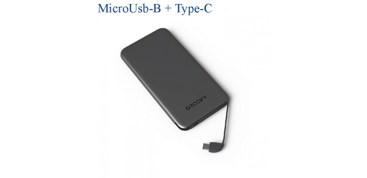 POWERBANK 4000mAh NERO CAVO MICRO USB-B/TYPE-C GROOVY