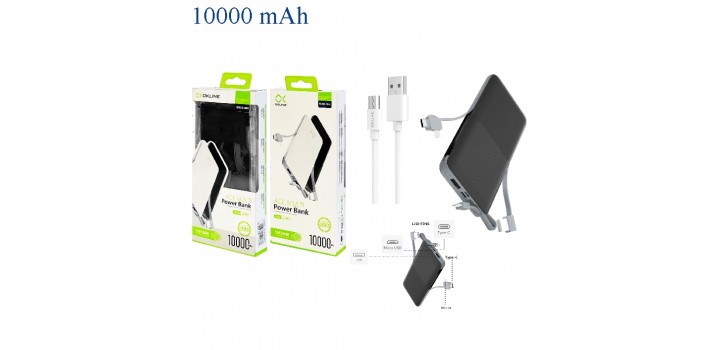 POWERBANK 10000mAh OUT USB2.0A+TYPE-C+MICRO+LIGHTNING 3in1 N