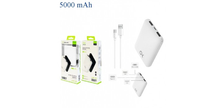 POWERBANK 5000mAh OUT 2x USB2.0A + 1xTYPE-C.Cmicrousb BIANCO