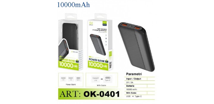 POWERBANK 10000mAh OUT 2xUSB2.0A.In C+MicroUsb NERO