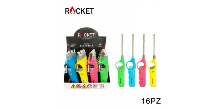 16 ACCENDIGAS ROCKET PIEZO FLESSIBILE PARIS T.U.27cm DISPLAY
