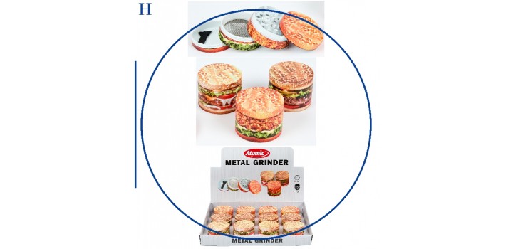 1 GRINDER METALLO TONDO 3D HAMBURGER 4sc.°5x3,7cm ATOMIC