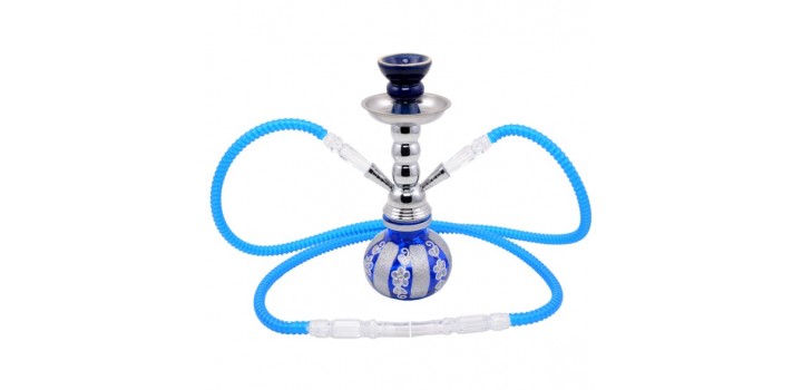 NARGHILE ATOMIC 25cm VETRO SILVER GLITTER BLU 2 CANNE