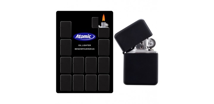 12 ACCENDINI ATOMIC A BENZINA NERI IN CARTELLA