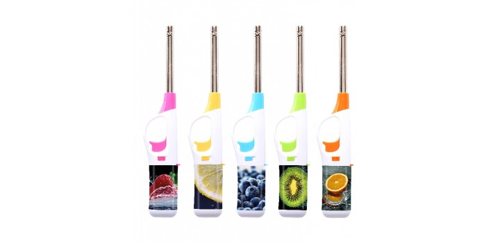 20 ACCENDIGAS ATOMIC PIEZO RICARICABILI FRUTTA 24cm DISPLAY