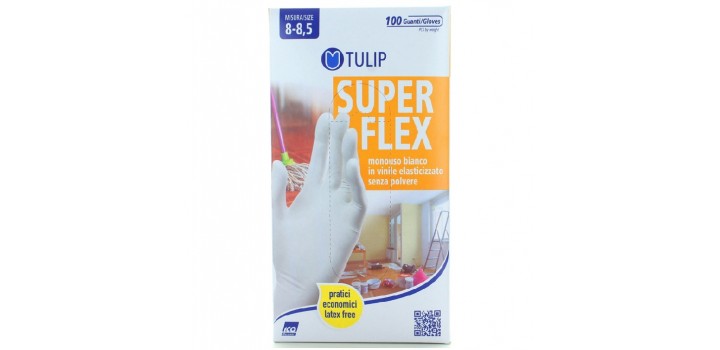 TULIP GUANTI VINILE taglia 8/8,5 BIANCHI S/POLVERE 100pz