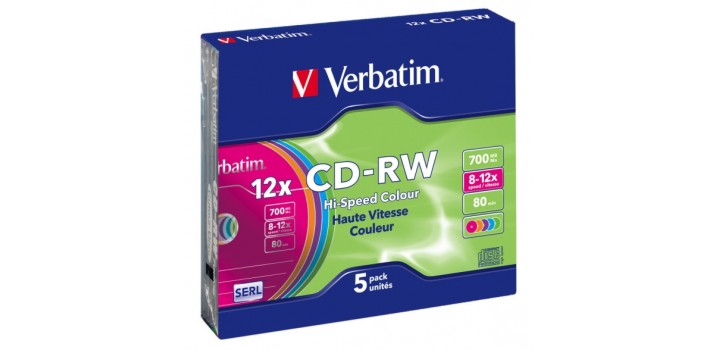 5 CD-RW VERBATIM 700MB 8x-12x RISCRIVIBILE SLIM CASE