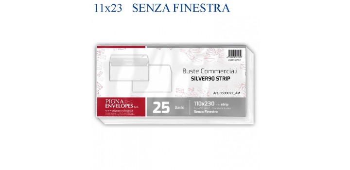 25 BUSTE BIANCHE 11x23cm STRIP SENZA FINESTRA PIGNA