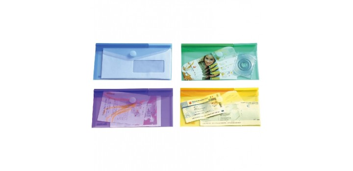 6 BUSTE C/BOTTONE/VELCRO TARIFOLD TRASP.COL.ASS.13,5x25cm