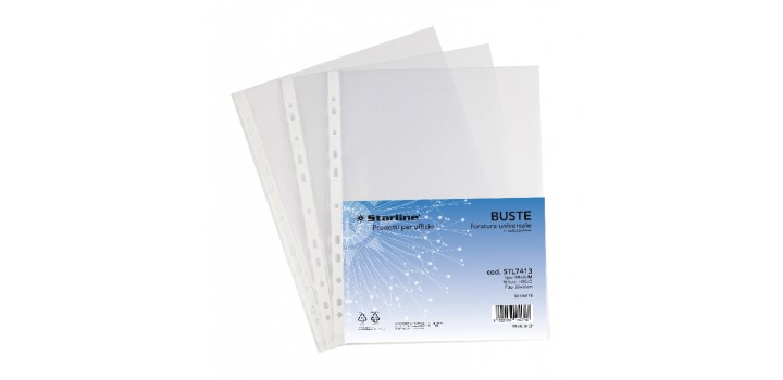 50 BUSTE LISTINO 22x30 STARLINE LISCIA SPESSORE MEDIO FORATE
