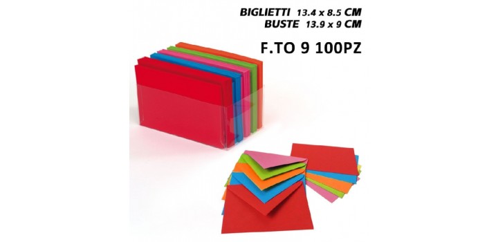 100 BIGLIETTI+BUSTE VISITA COLORI FORTI 200gr 9x14cm F.TO 9