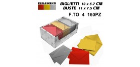 150 BIGLIETTI+BUSTE VISITA ROSSO/ORO/ARG 200gr 7x11cm F.TO 4