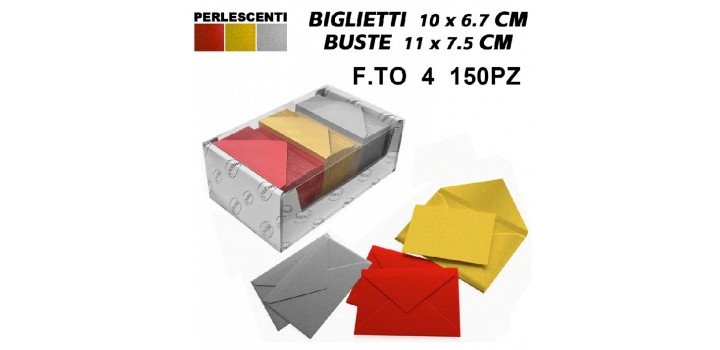 150 BIGLIETTI+BUSTE VISITA ROSSO/ORO/ARG 200gr 7x11cm F.TO 4