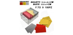 150 BIGLIETTI+BUSTE VISITA ROSSO/ORO/ARG 200gr 9x14cm F.TO 9