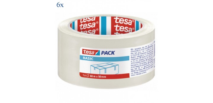 6 NASTRI ADESIVI 50mmx66mt TRASPARENTE BASIC PP TESA