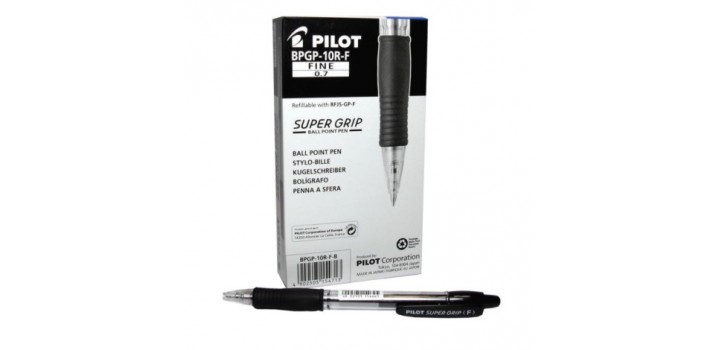 12 PENNE PILOT SUPER GRIP FINE 0.7mm NERO