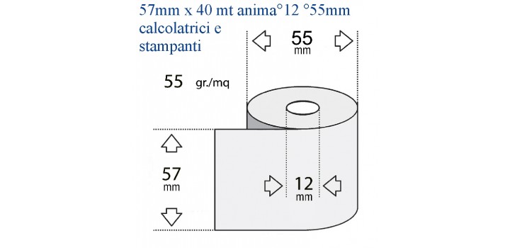 10 ROTOLI TERMICI 57,5mm x40mt A12° °55mm CALCOLAT/STAMPANTI